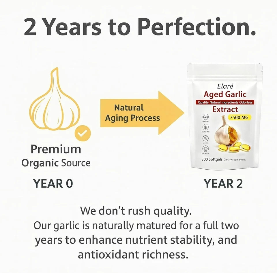 Odorless Garlic 7500mg Per Servings, 300 Softgels | 2 Years Aged Garlic Extra…