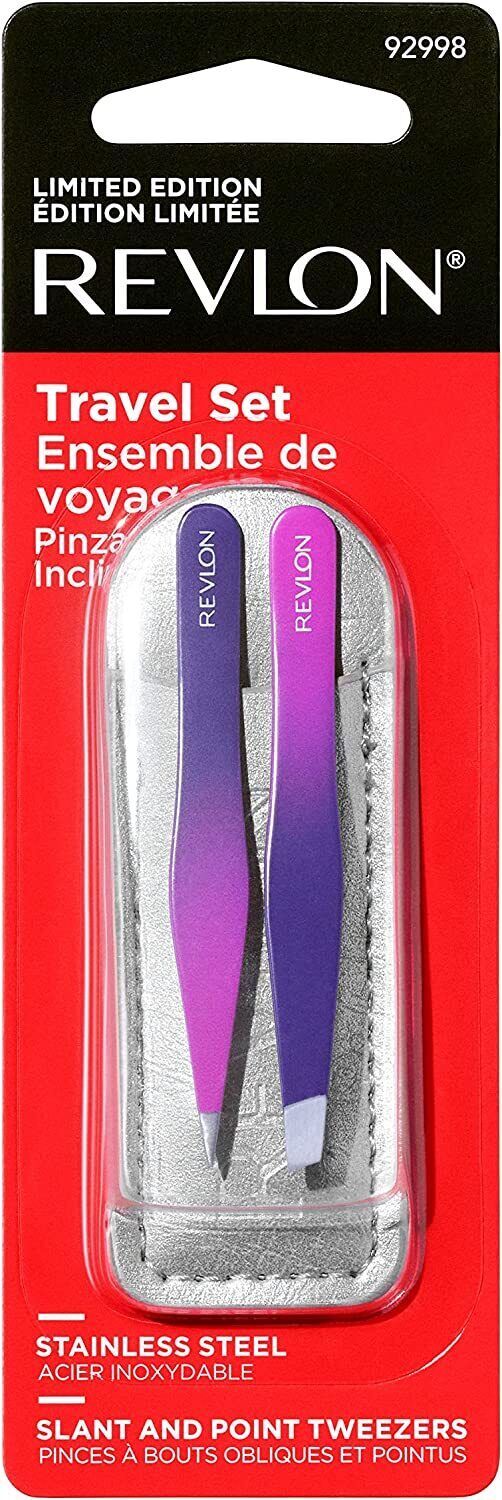 Revlon Mini Tweezer Set To Go, Slant and Point Tip Tweezers, Made with Stainless