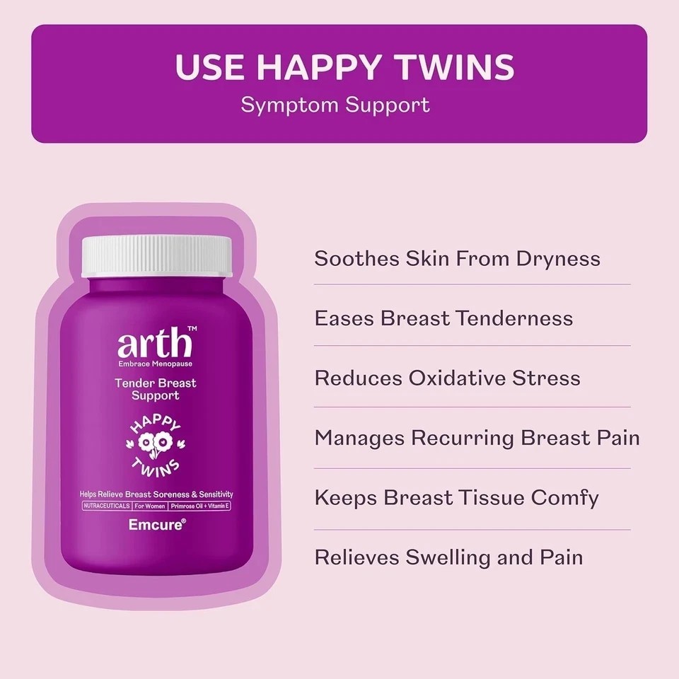 Emcure Arth Tender Breast Support, 1000mg Breast Care Capsules, 60 Veg Capsules