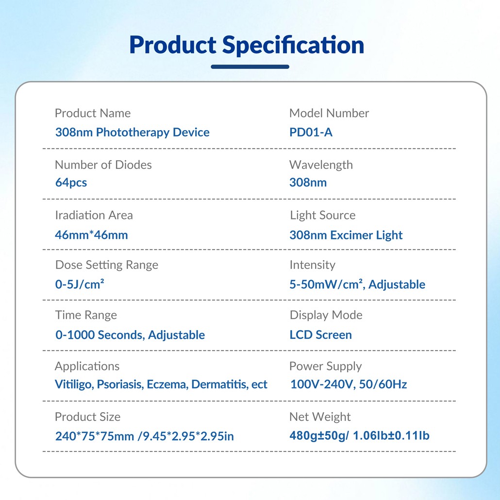 308nm UVB Blue Lamp Phototherapy Device for Skin Diseases Treatment 64 Diodes