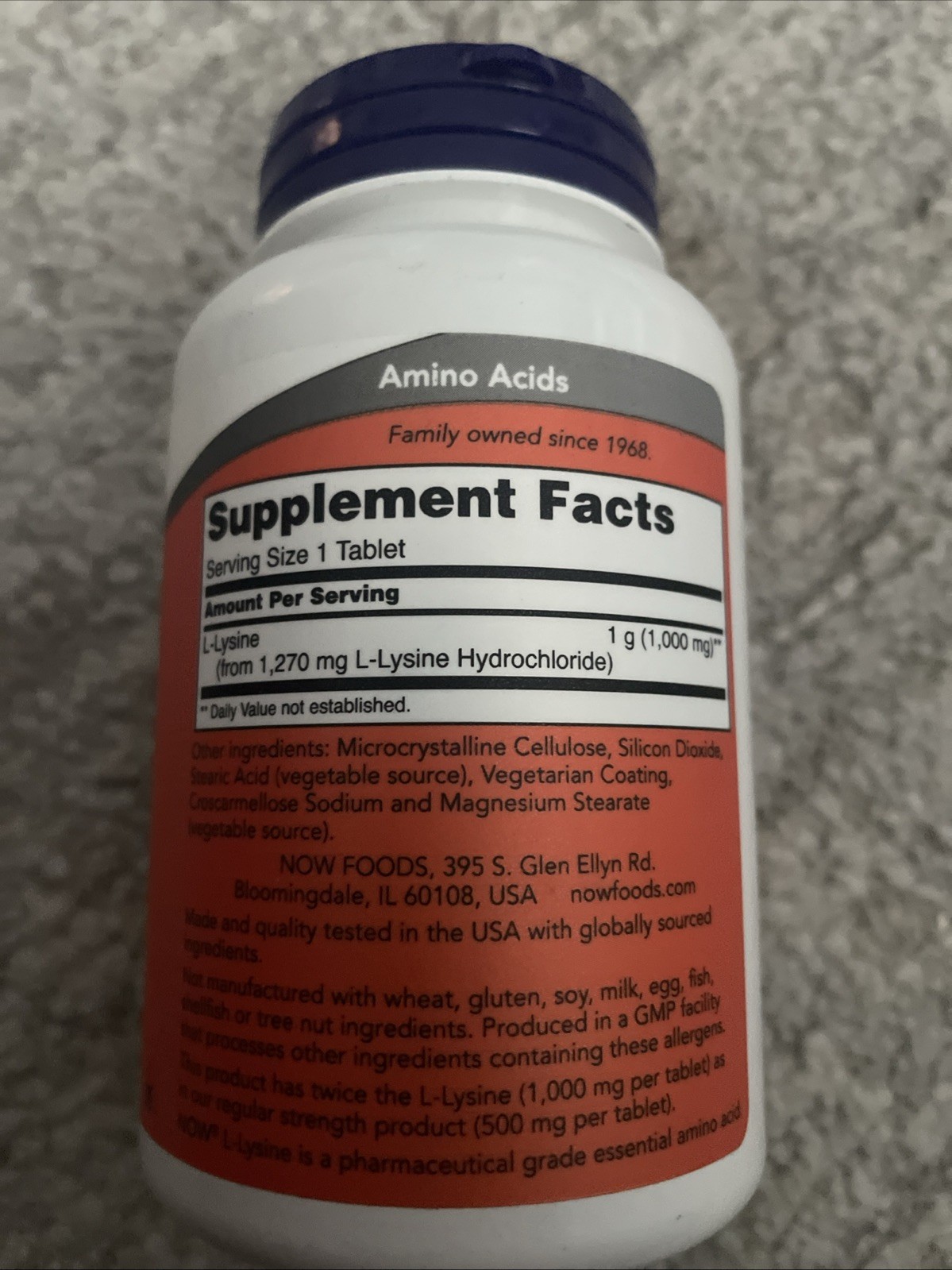 NOW FOODS L-Lysine, Double Strength 1000 mg – 100 Tablets Ex 7/29