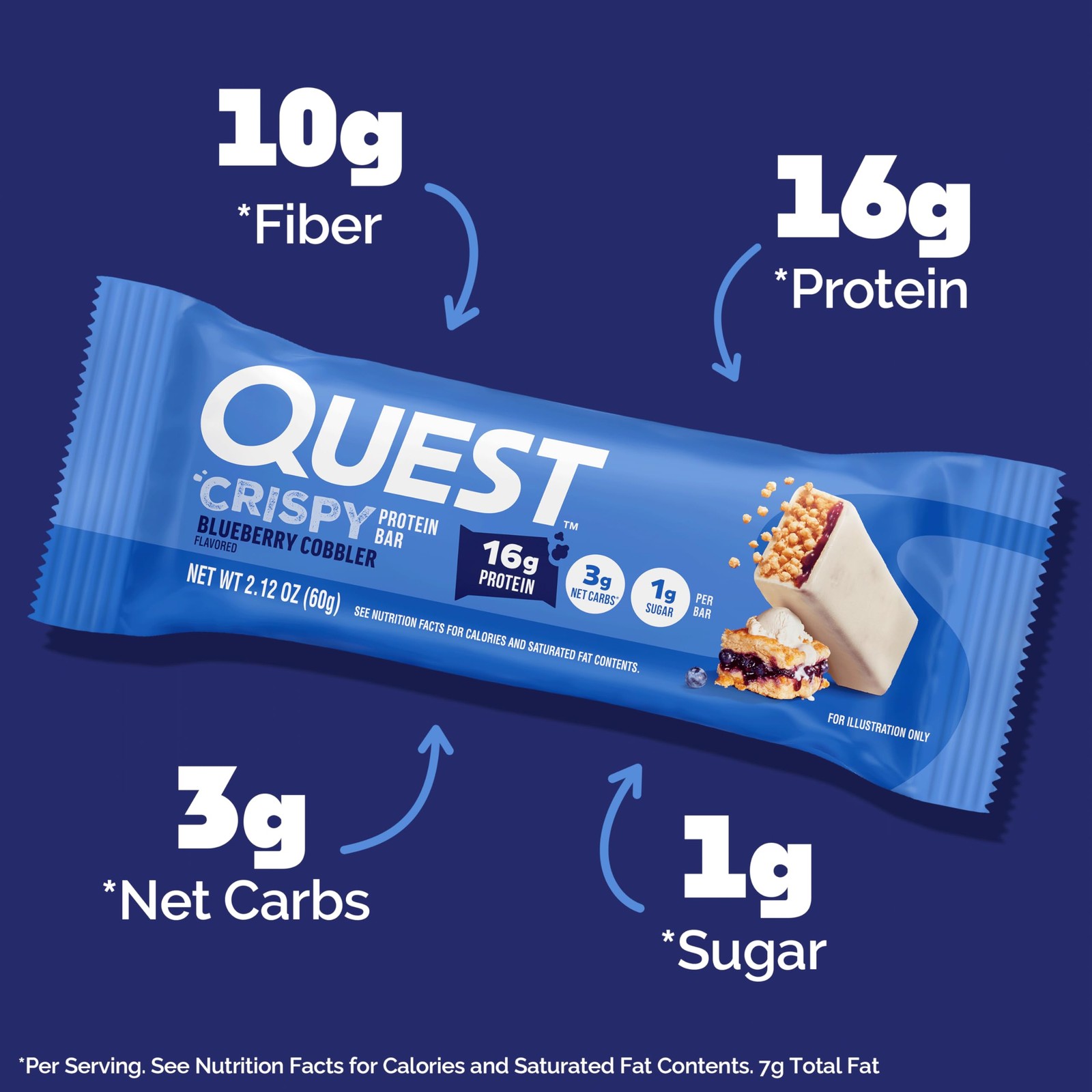 Quest Nutrition Crispy Blueberry Cobbler Hero Protein Bar, 16g 12 Count