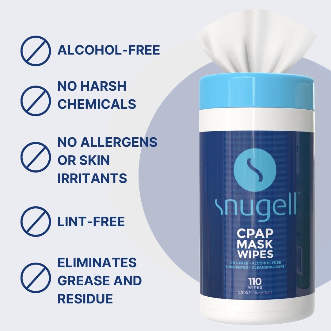 Snugell Unscented CPAP Mask Wipes – 110 Count –100% Soft Cotton – Lint & Alcohol