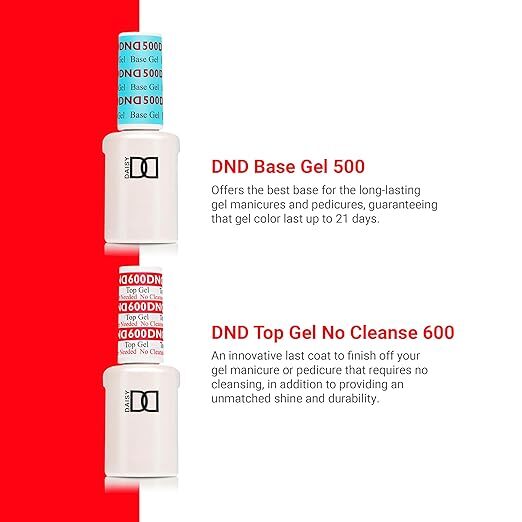 DND Daisy Soak Off Gel Polish Top Coat 600 Base Coat 500 LED/UV 15ml gel duo