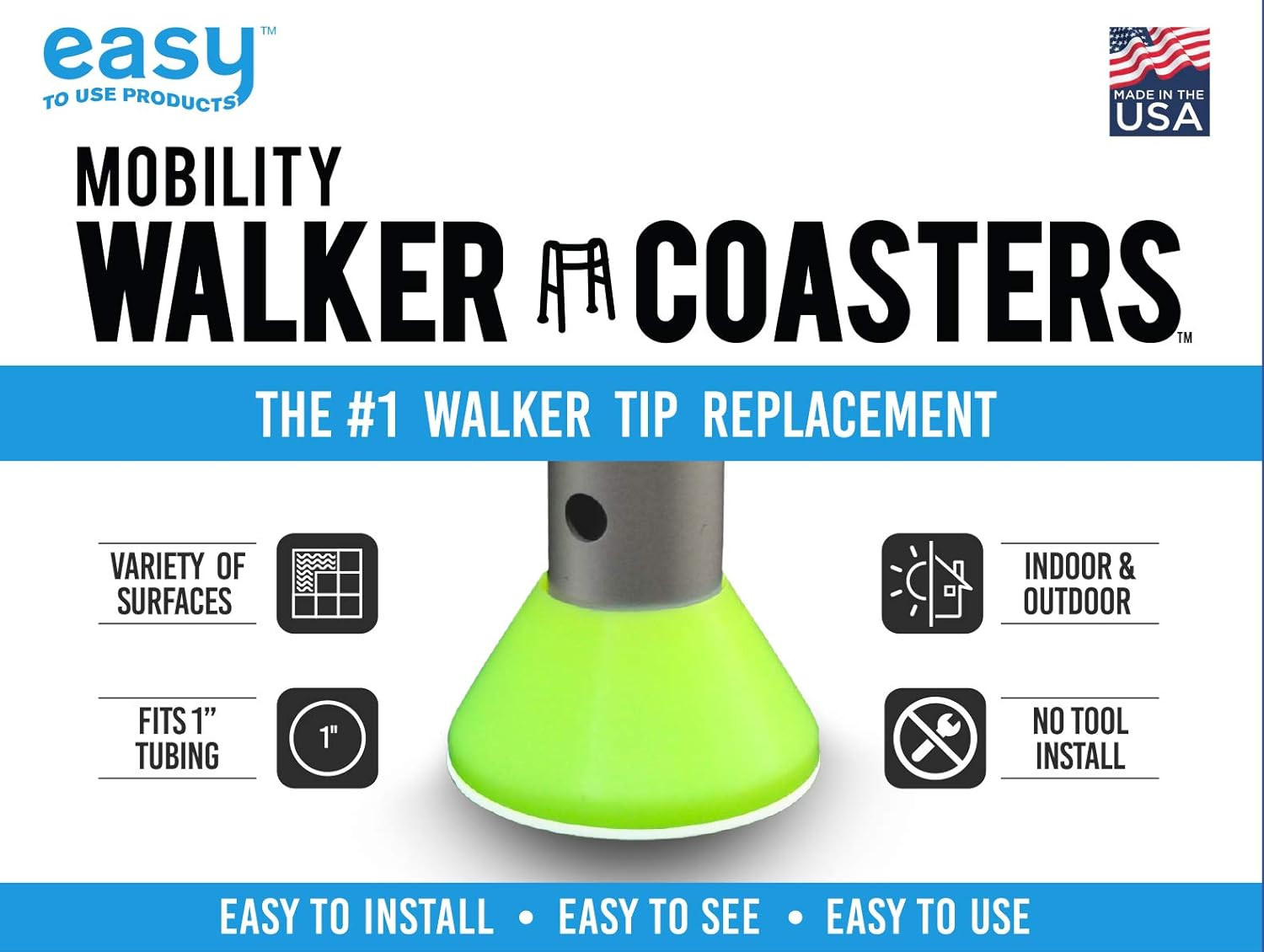 Walker Coasters, Tennis Ball Yellow 6 Pack by Easy to Use Products – Longer Last