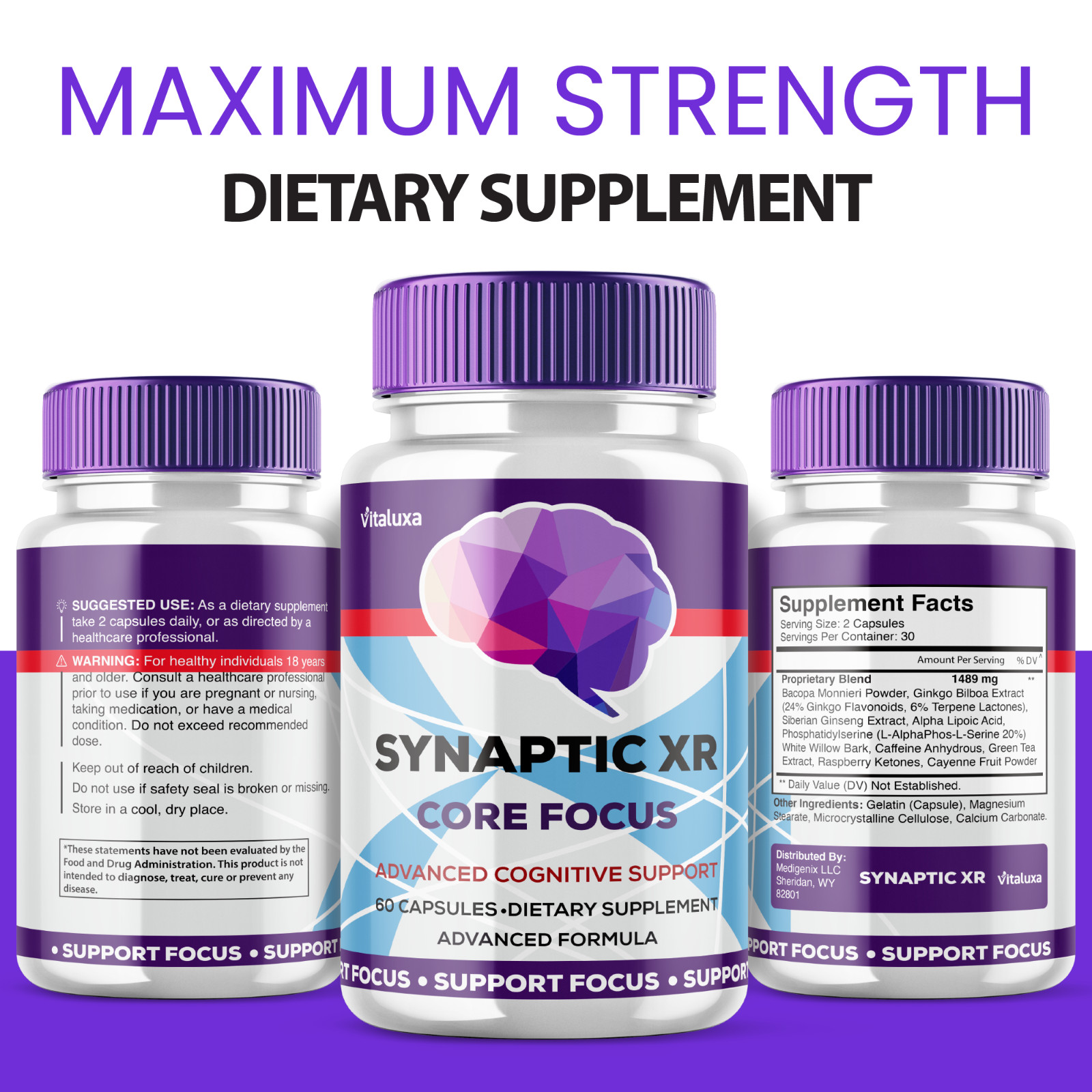 (5 Pack) Synaptic XR Core Focus Pill Cognitive Performance Focus (300 Capsules)