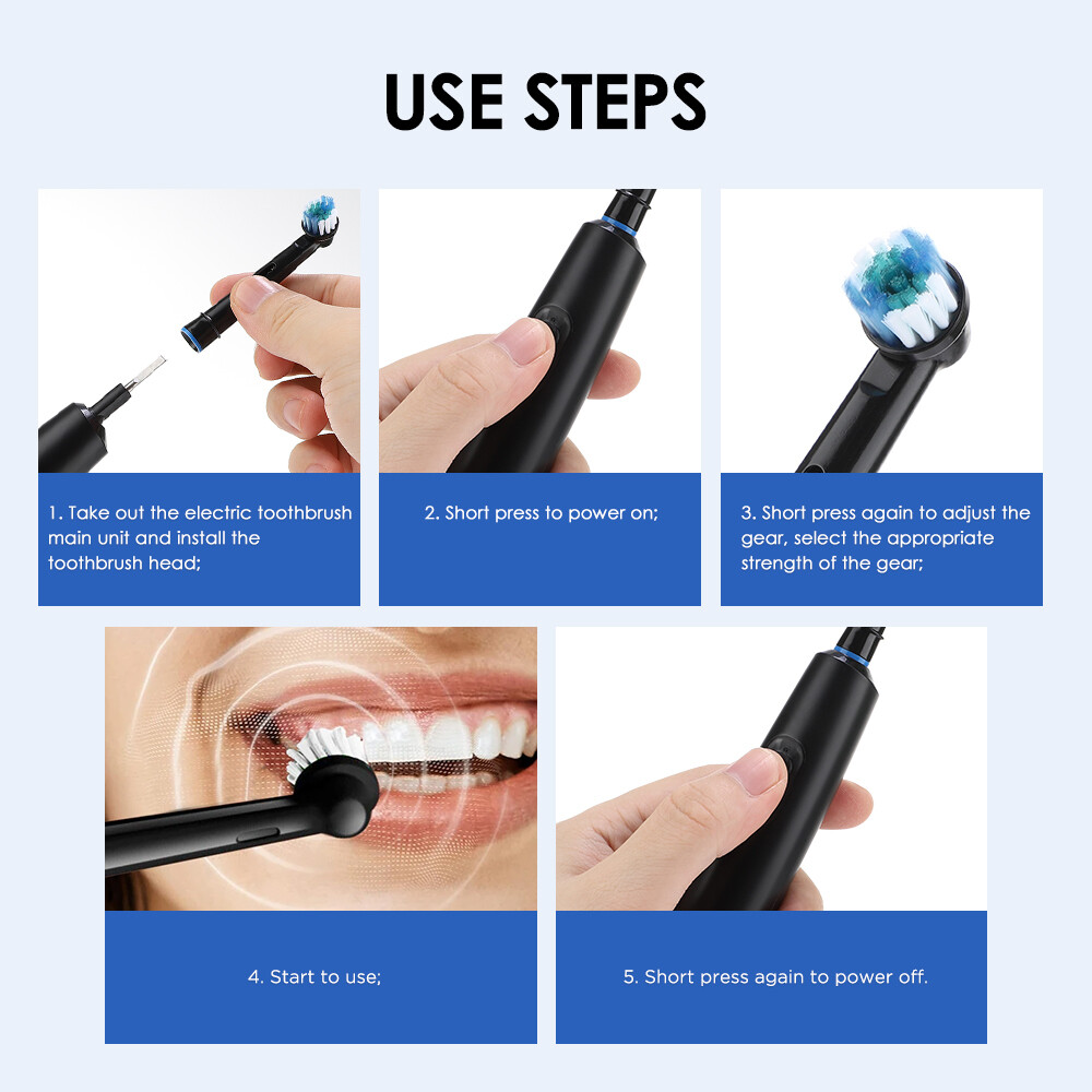 Pro Rotating Electric Toothbrush Rechargeable With 4 Brush Heads 5 Modes Timer