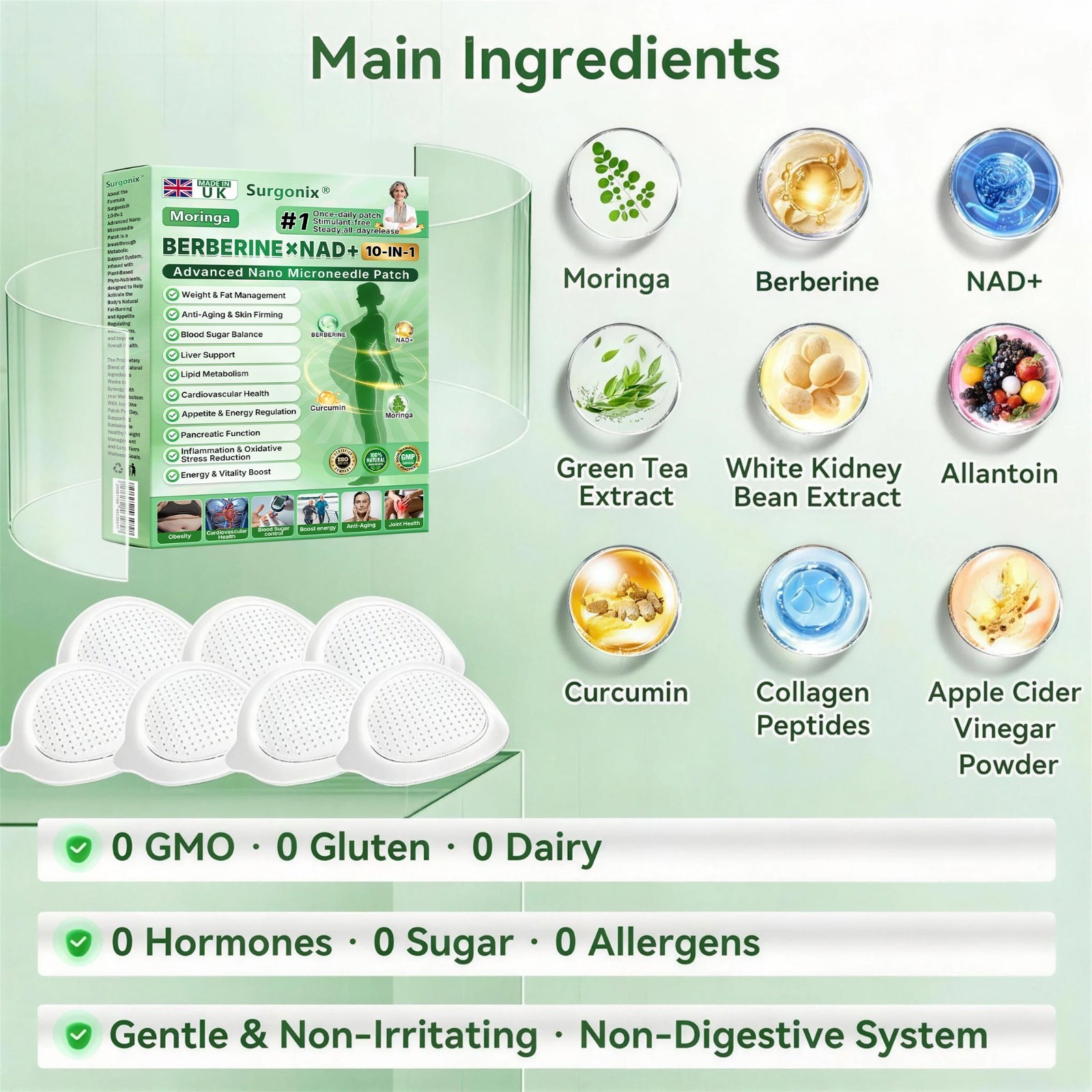Surgonix Moringa Berberine NAD+ Weight Loss Patches Advanced Nano Microneedle
