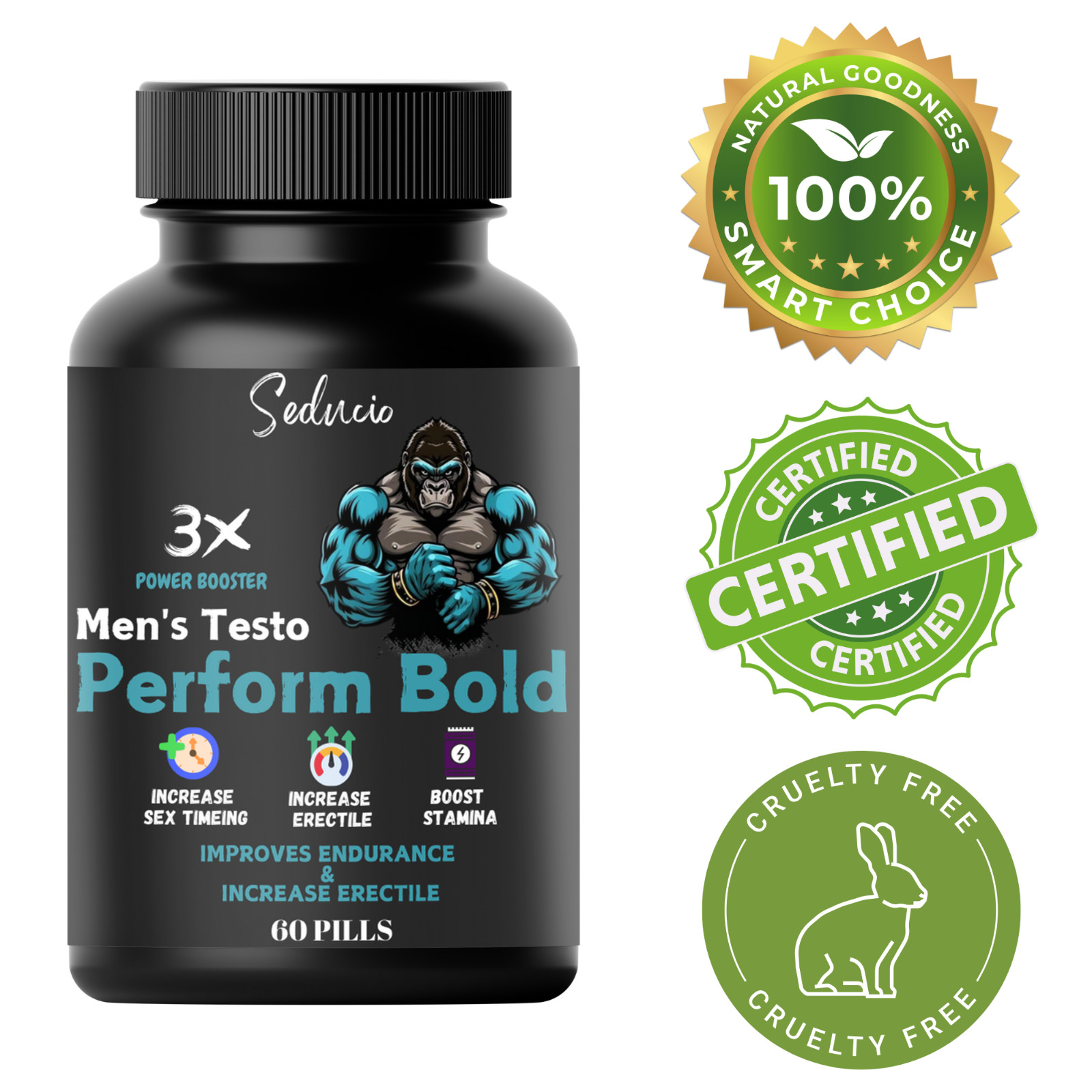 NEW . 60 Powerful Capsules . Works In 10 Minutes. 100% Money Back Guaranteed