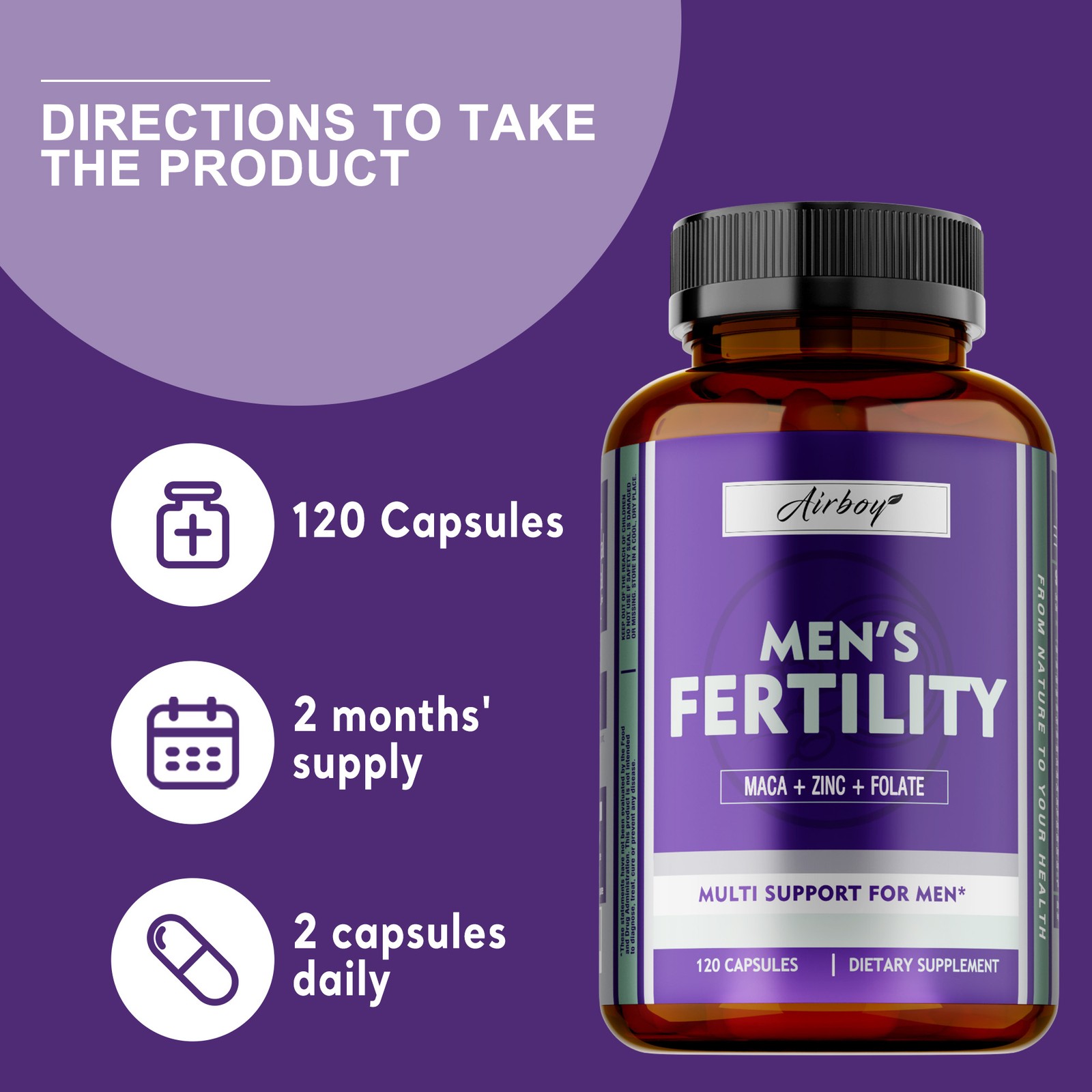 Men’s Fertility 240pcs – Optimizes Sperm Count and Motility, Enhances Brain