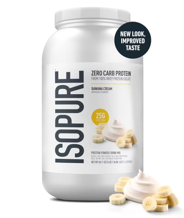 Isopure Zero Carb Whey Protein, Banana Cream, 3 lb, 25g Protein