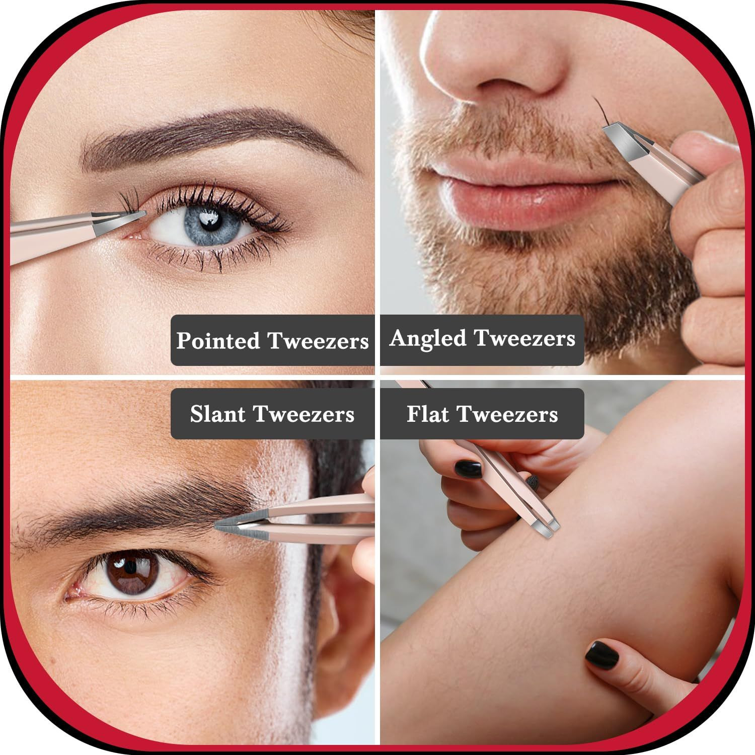 TsMADDTs Tweezers for Women Facial Hair, 8 in 1 Eyebrow Kit with A-pink