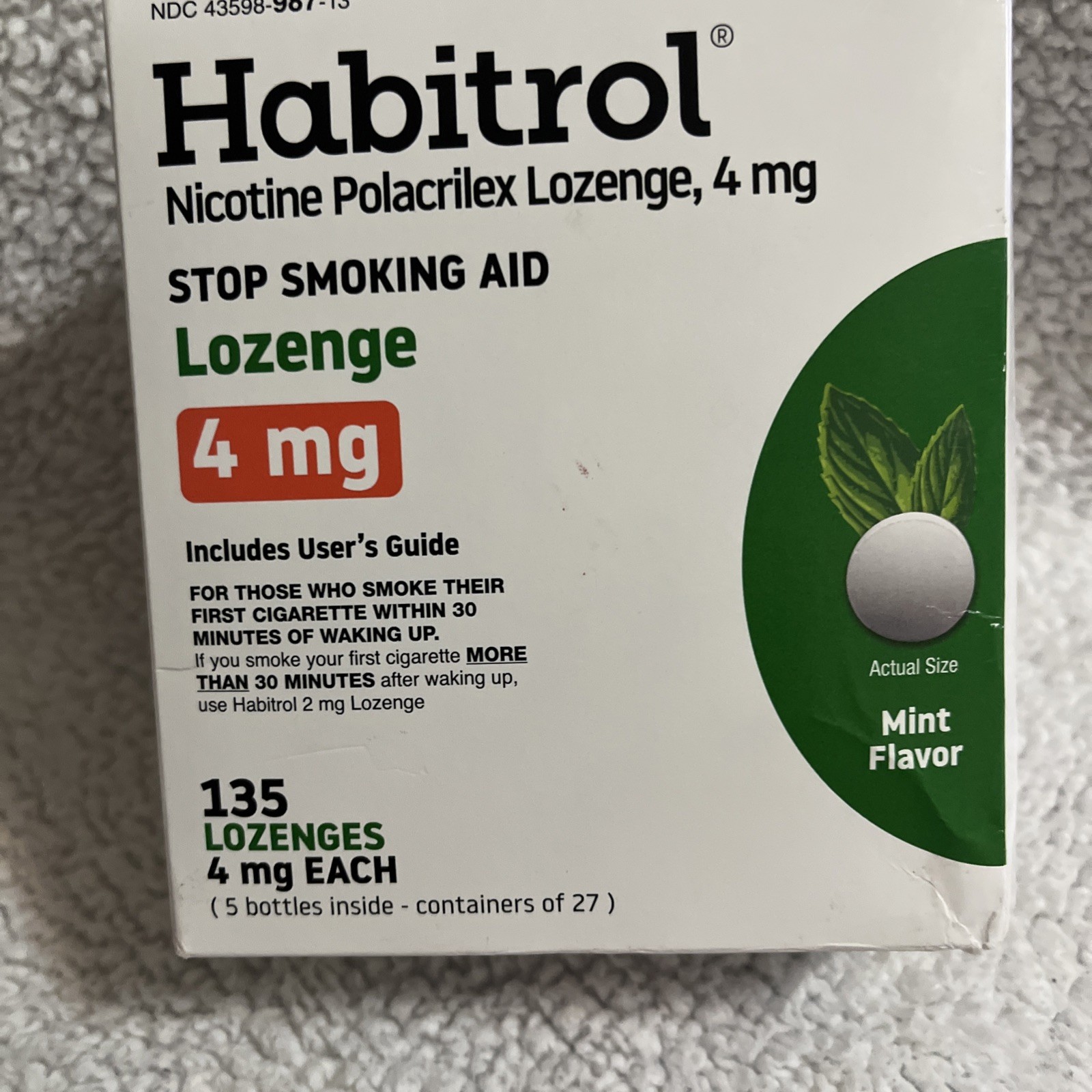 Habitrol Nicotine Lozenges 4 mg Mint Flavor 135 Count Nicotine Lozenge Exp 09/26