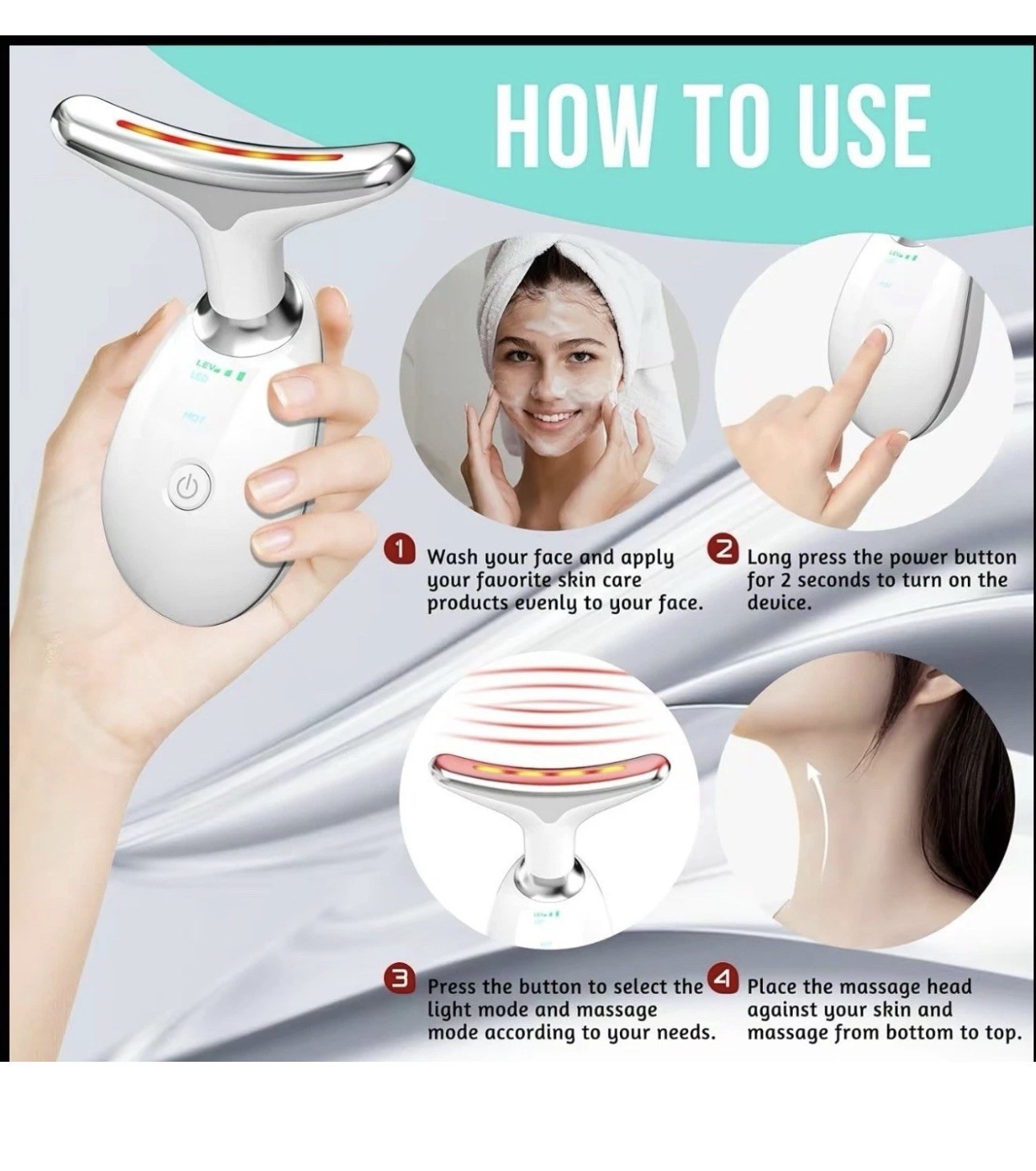LED Neck & Face Massager Beauty Device – Heated EMS Skin Tightening
