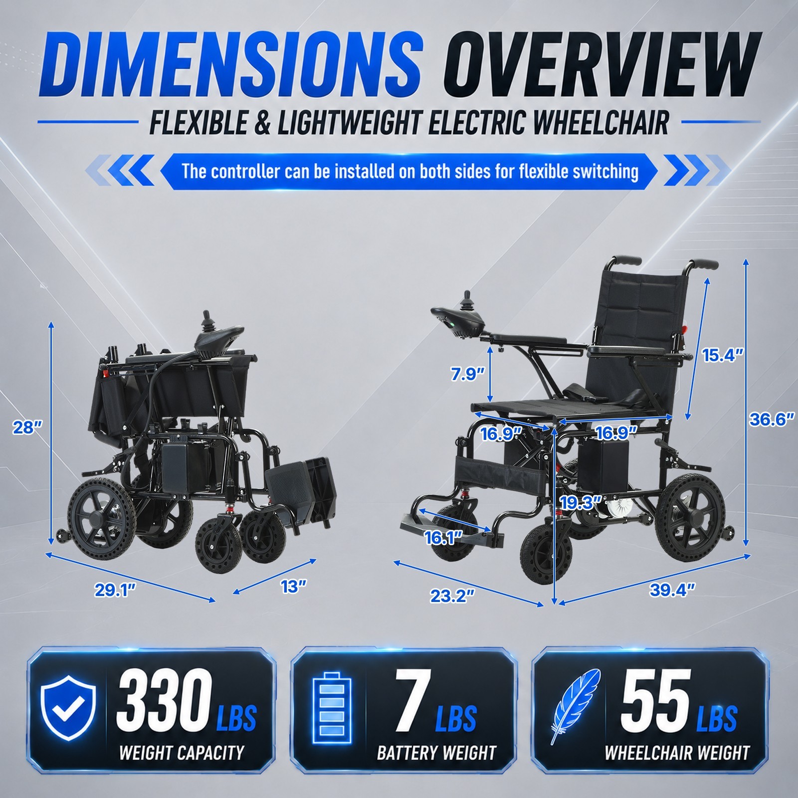 Lightweight Folding All Terrain Electric Wheelchair 500W Power For All Ages