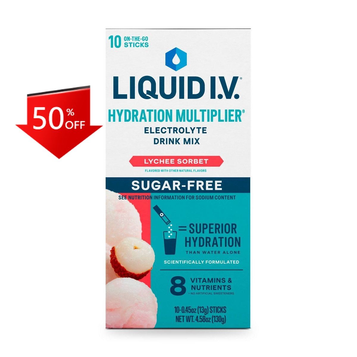 Liquid I.V. Lychee Sorbet Sugar Free Hydration Multiplier Sports Drink – 10ct