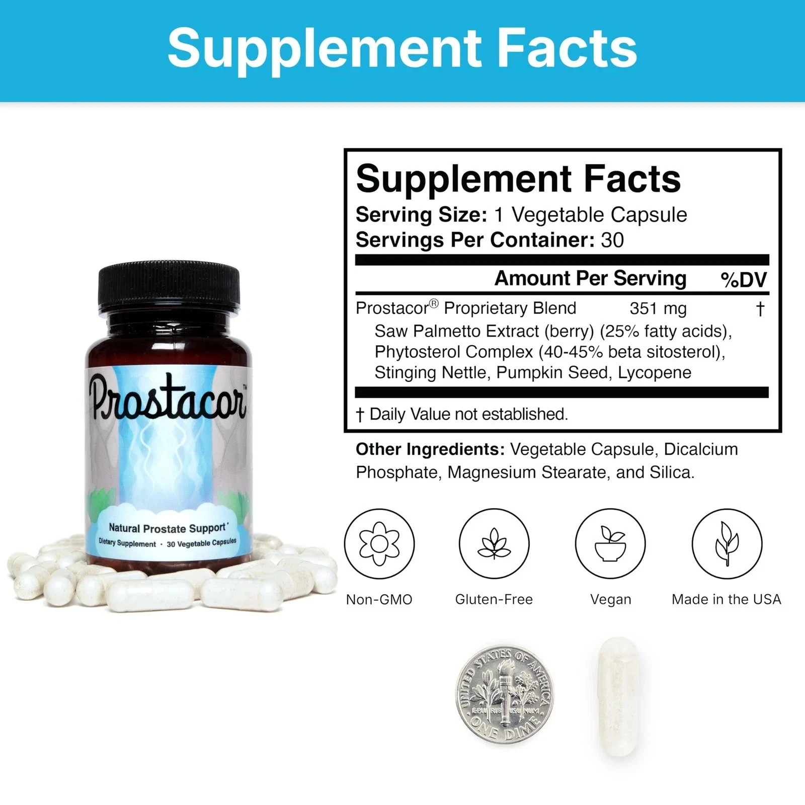 Natural Prostate Support Dietary Supplement 30 Vegetable Capsuls