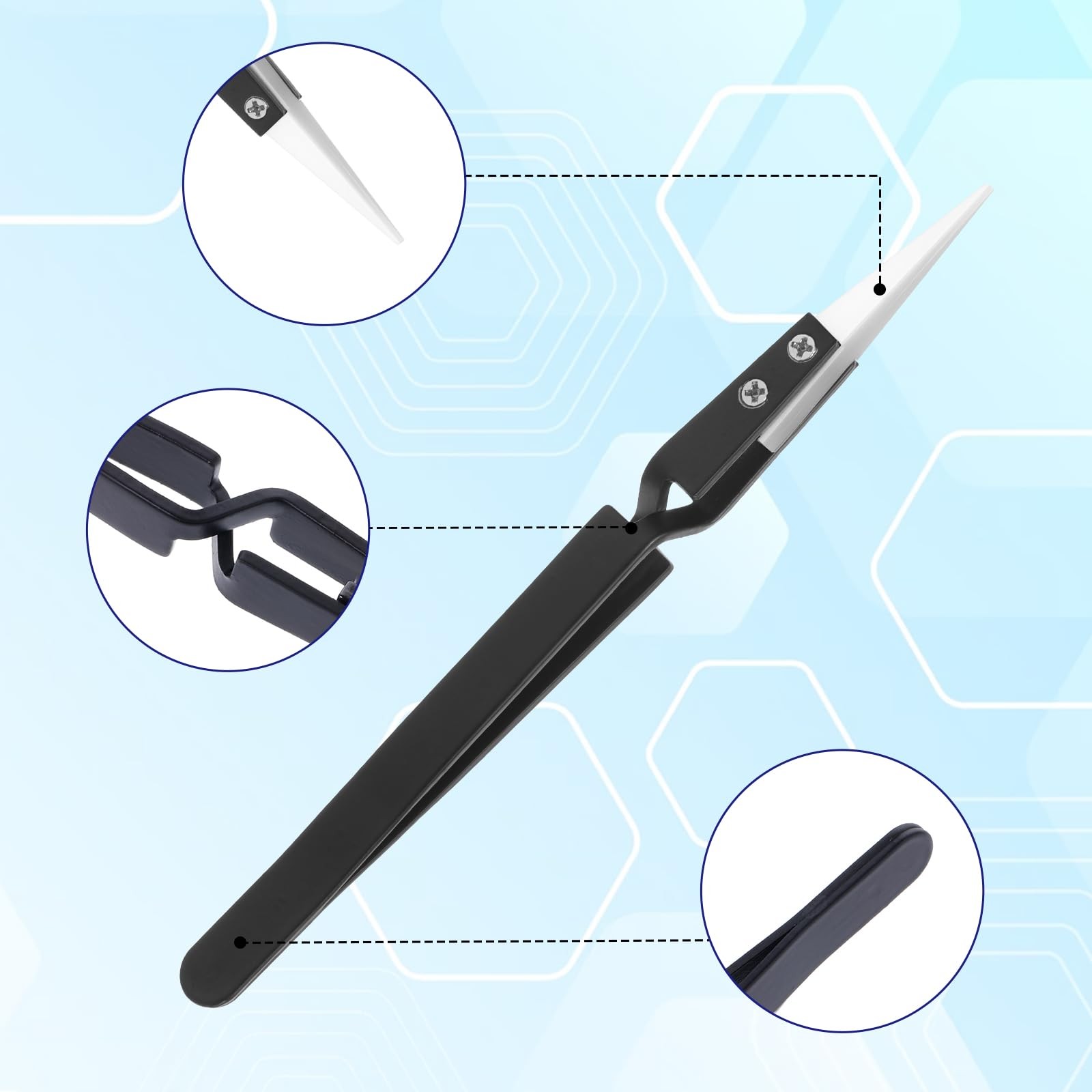 6 Pcs Precision Reverse Ceramic Tweezers Black Non-Conductive Solder Tweezer Ant