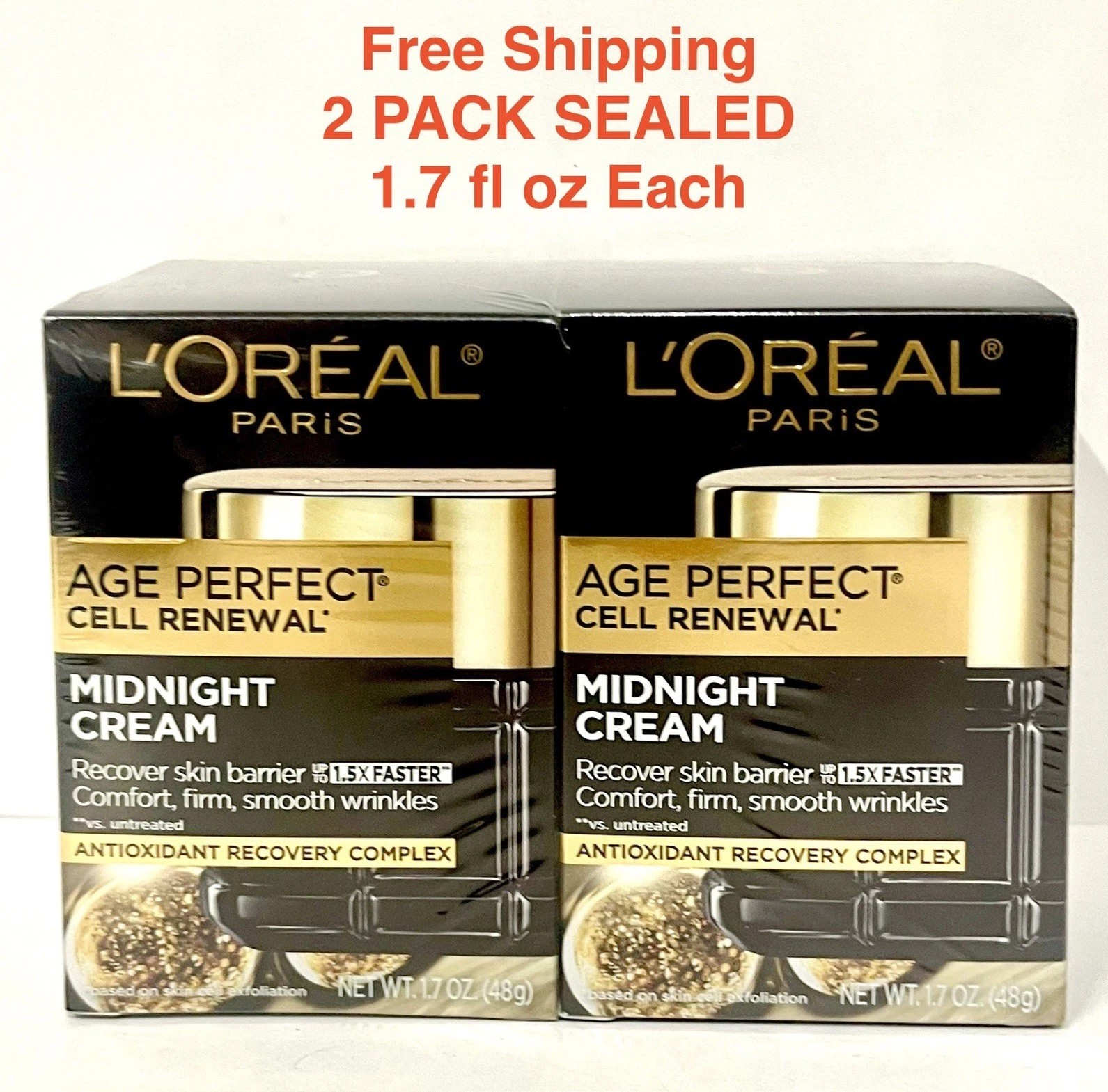 2 PACK L’Oreal Paris Age Perfect Cell Renewal Anti-Aging Midnight Cream 1.7oz X2