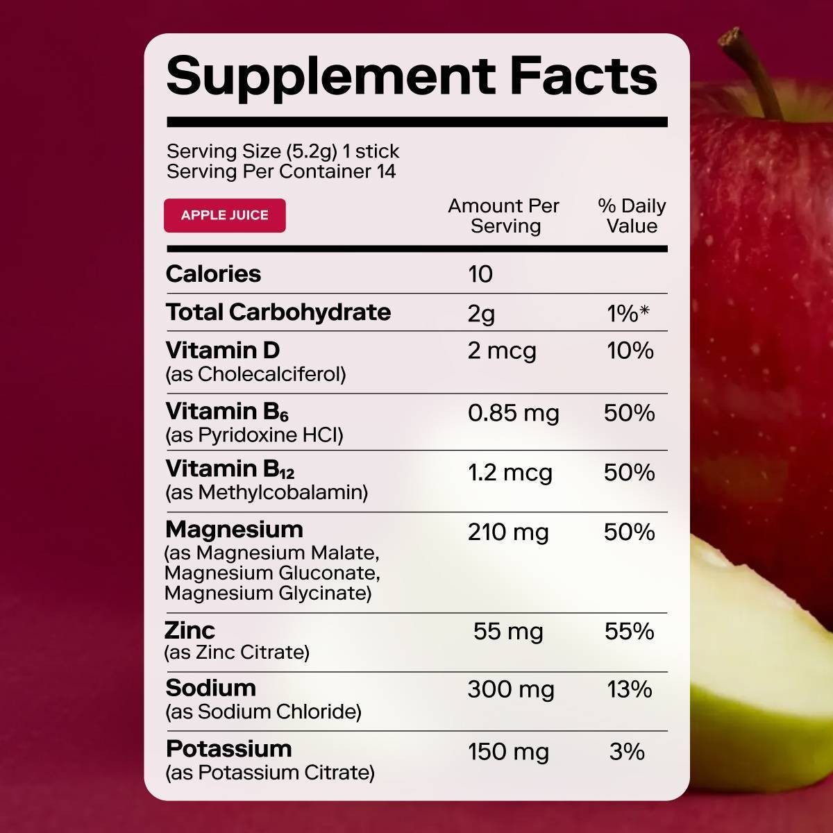 Magna Hydration Electrolyte Mix Stick Pack Dietary Powder – Apple Juice – 10ct