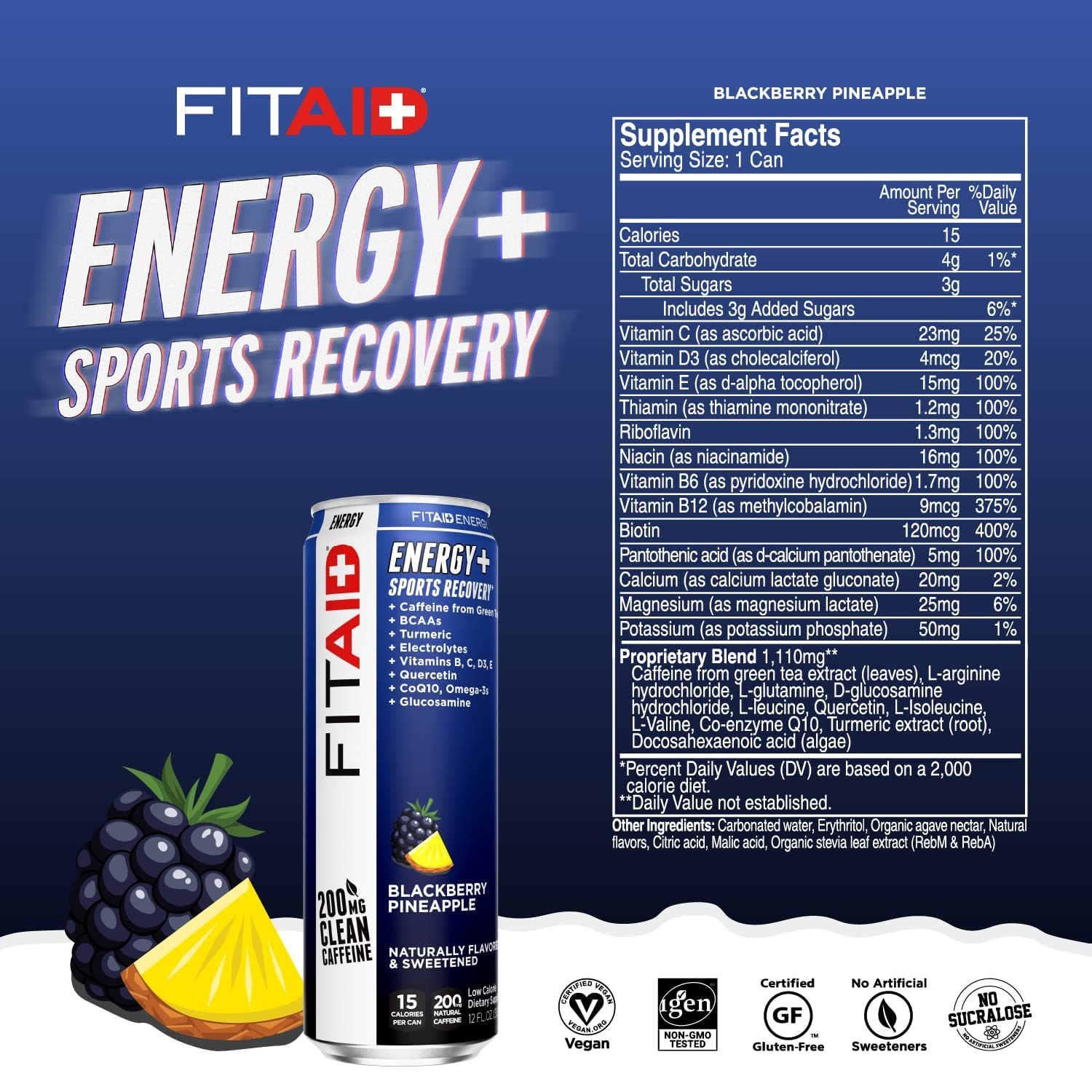 LIFEAID FITAID Energy Drink 200mg Natural Caffeine Keto 15 Calories Variety P…