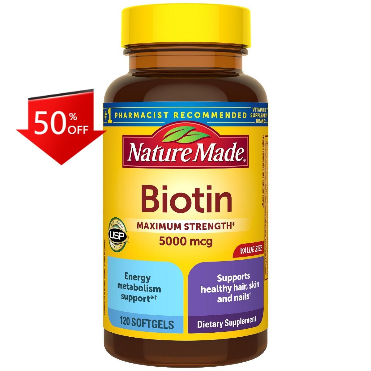 Nature Made Maximum Strength Biotin 5000 mcg Helps Support 120ct