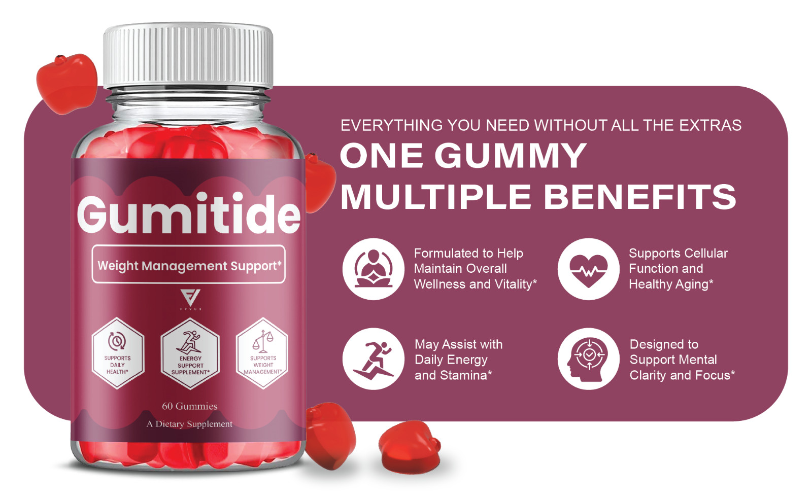 (3 Pack) Gumitide Weight Management Gummies, Gumitide Supplement (180 Gummies)