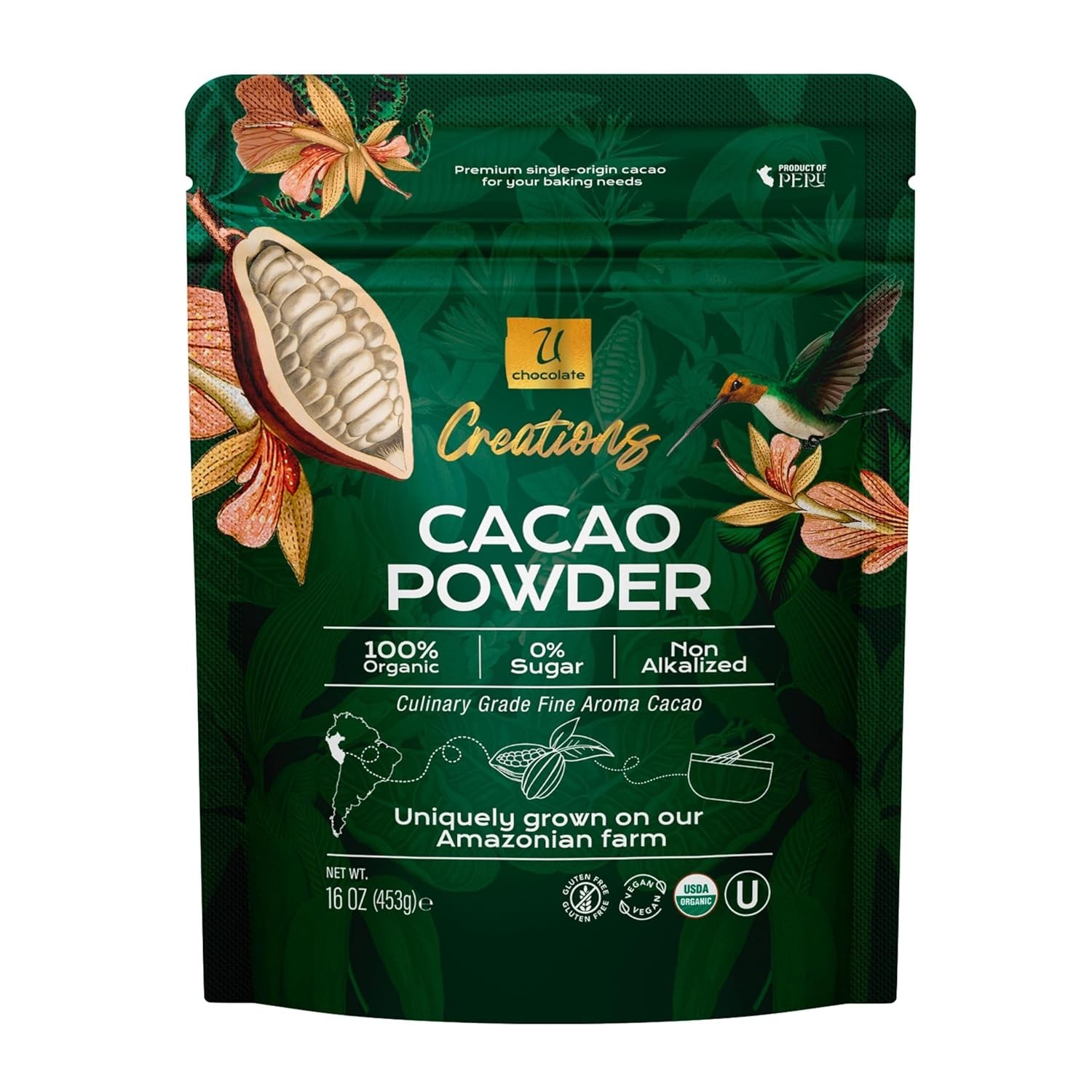 1 LB (16 OZ ) Organic Raw Cacao Powder 100% Pure, ALL NATURAL,ALWAYS FRESH