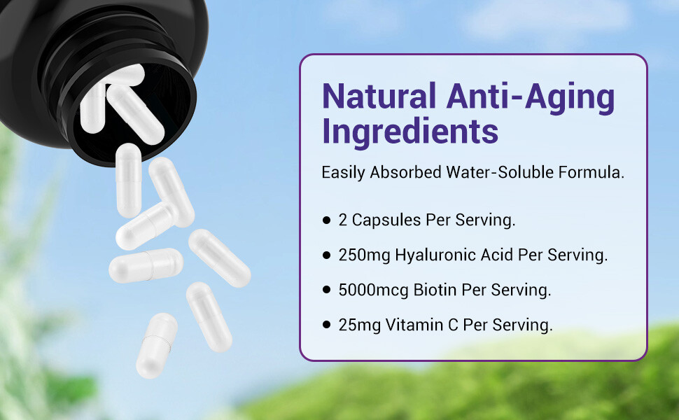 BIO NUTRI Hyaluronic Acid Supplements Emollient Moisturizing Anti-aging Biotin