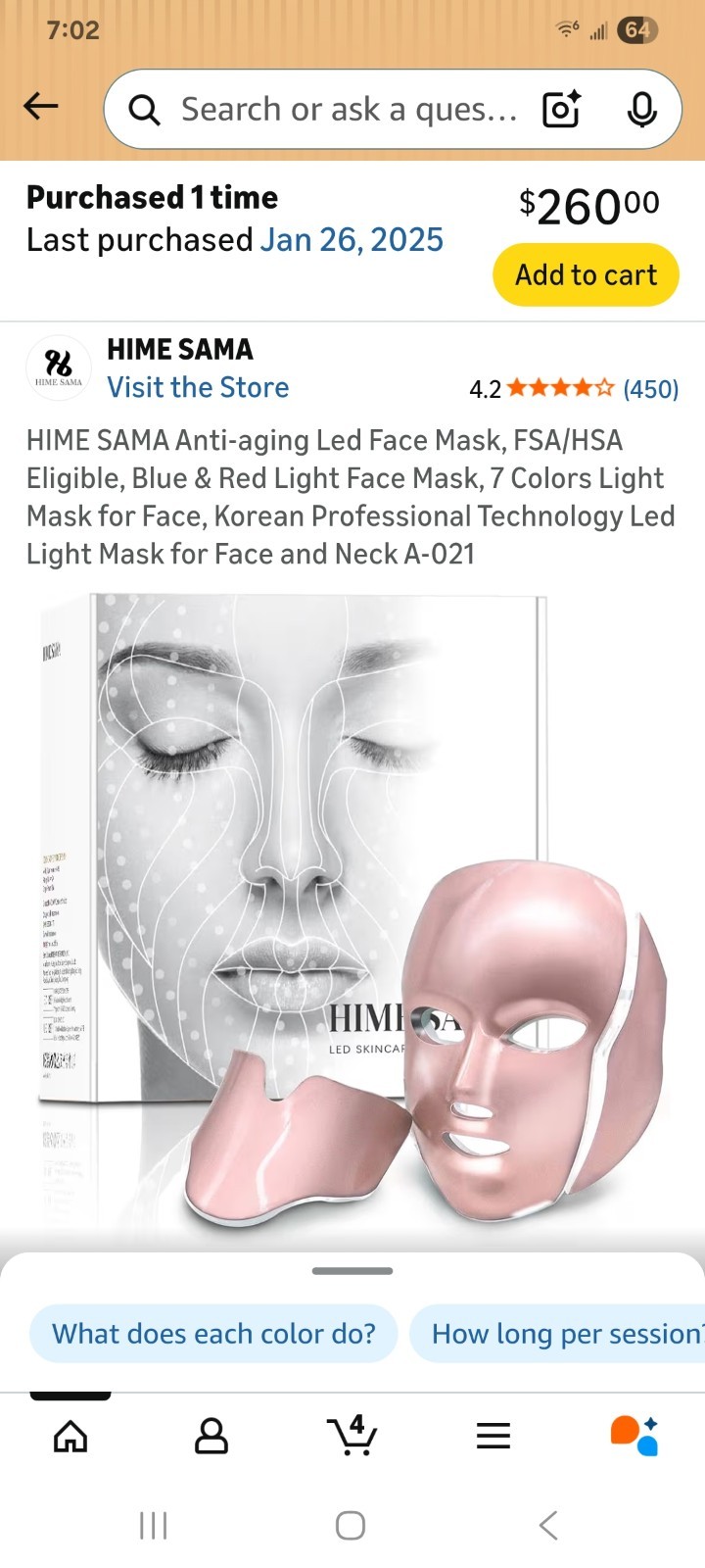 Hime Sama LED Face & Neck Mask, 7 Colors, Blue & Red & More