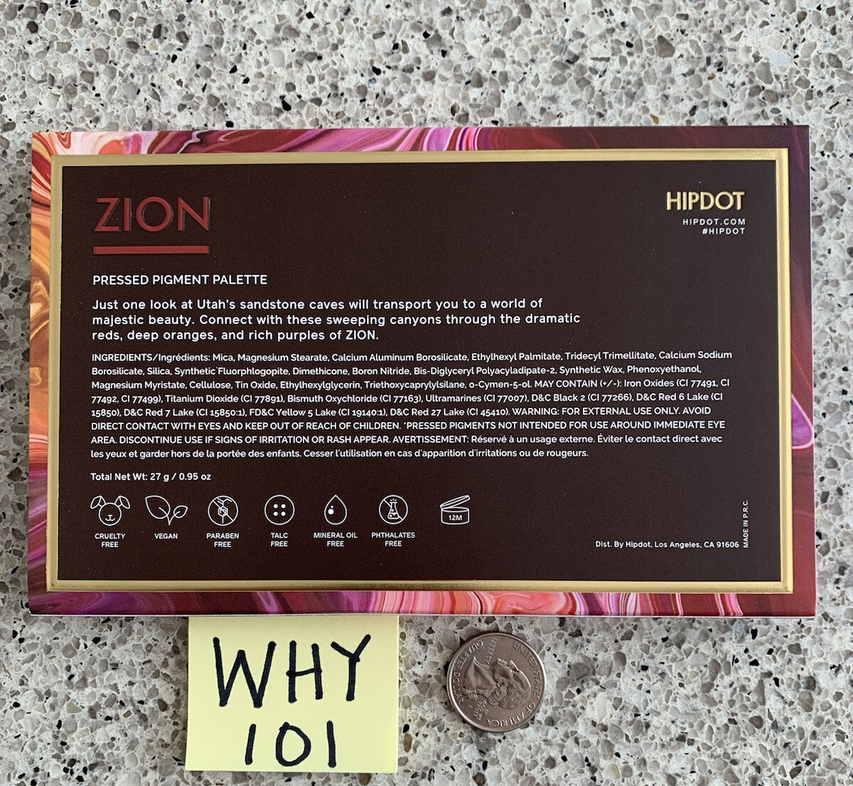 HIPDOT Zion (Utah Sandstones) Eyeshadow Pressed Pigment Palette 15 Shades;RET$30