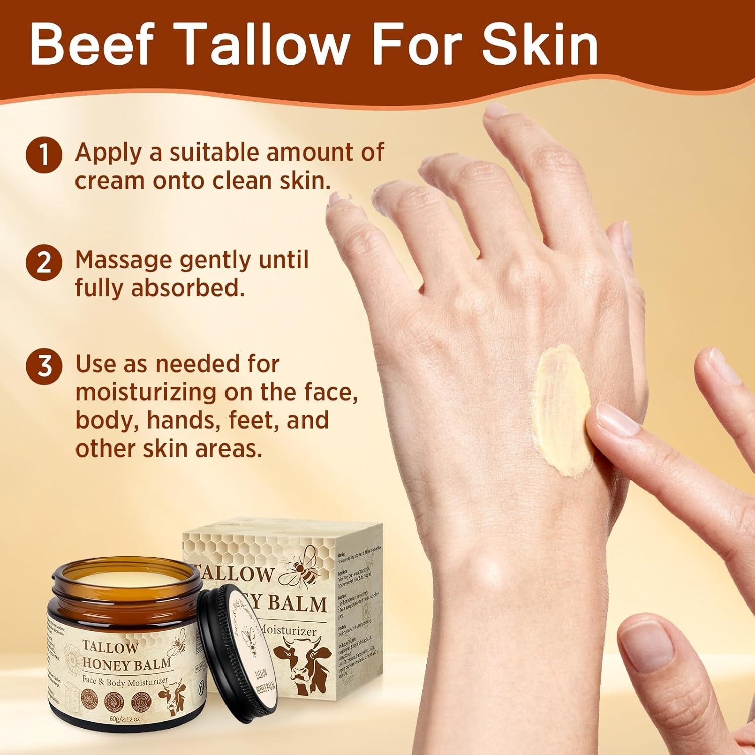 Tallow Honey Balm Face Body Moisturizer Grass Fed Beef Tallow 2oz
