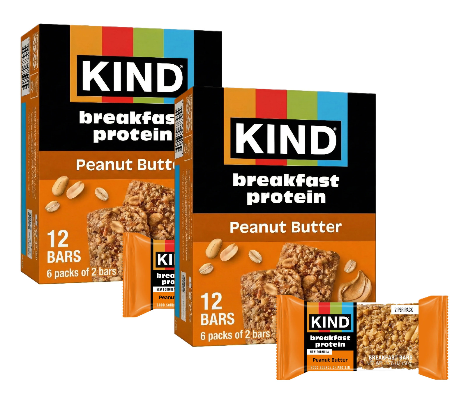 2 PACK of KIND Peanut Butter Breakfast Protein Bars, 6-Count, 1 Cardboard Box