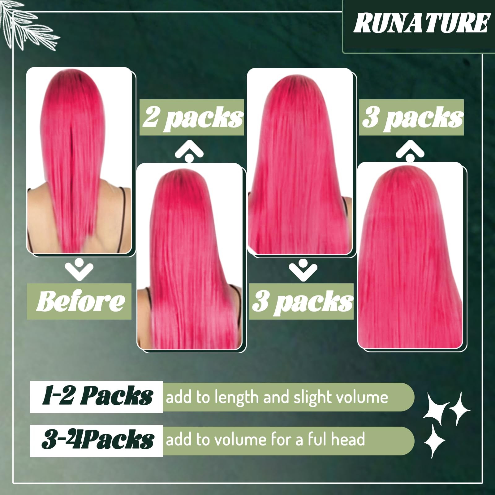 Runature Hot Pink Nano Bead Hair Extensions Human Hair 22 Inch 50G 50S