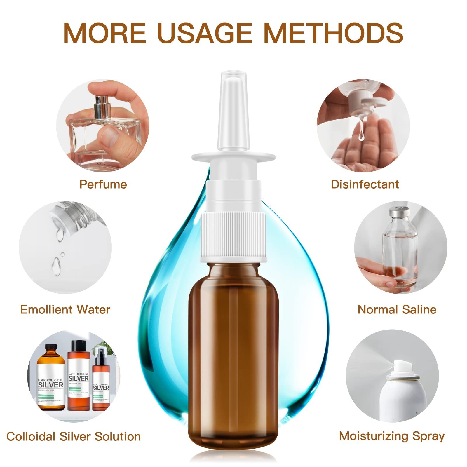 6 Pcs 30ML Glass Amber Nasal Spray Bottles, Refillable Fine Mist Atomizers & Fun