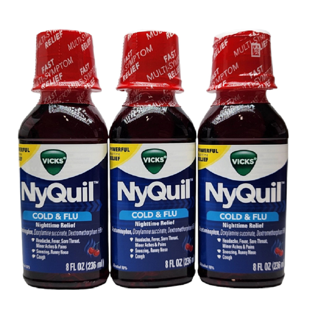 Vicks NyQuil, Nighttime Cold & Flu 8 Fl Oz, Cherry Flavor 3/2/1 Pack Exp:11/25