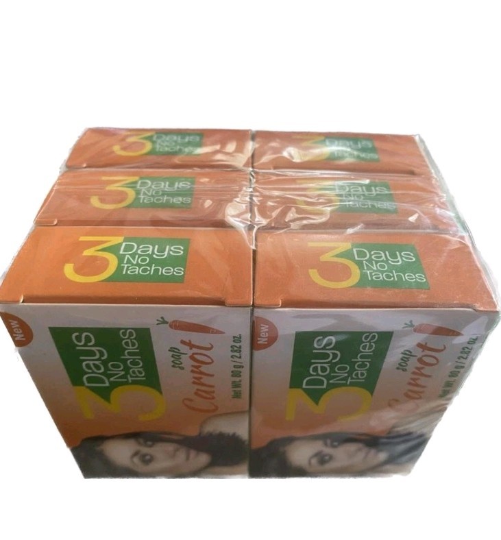 3 Days No Taches Carrot Body Bar Soap for Women (Pack Of 6), Orange 2.82 oz