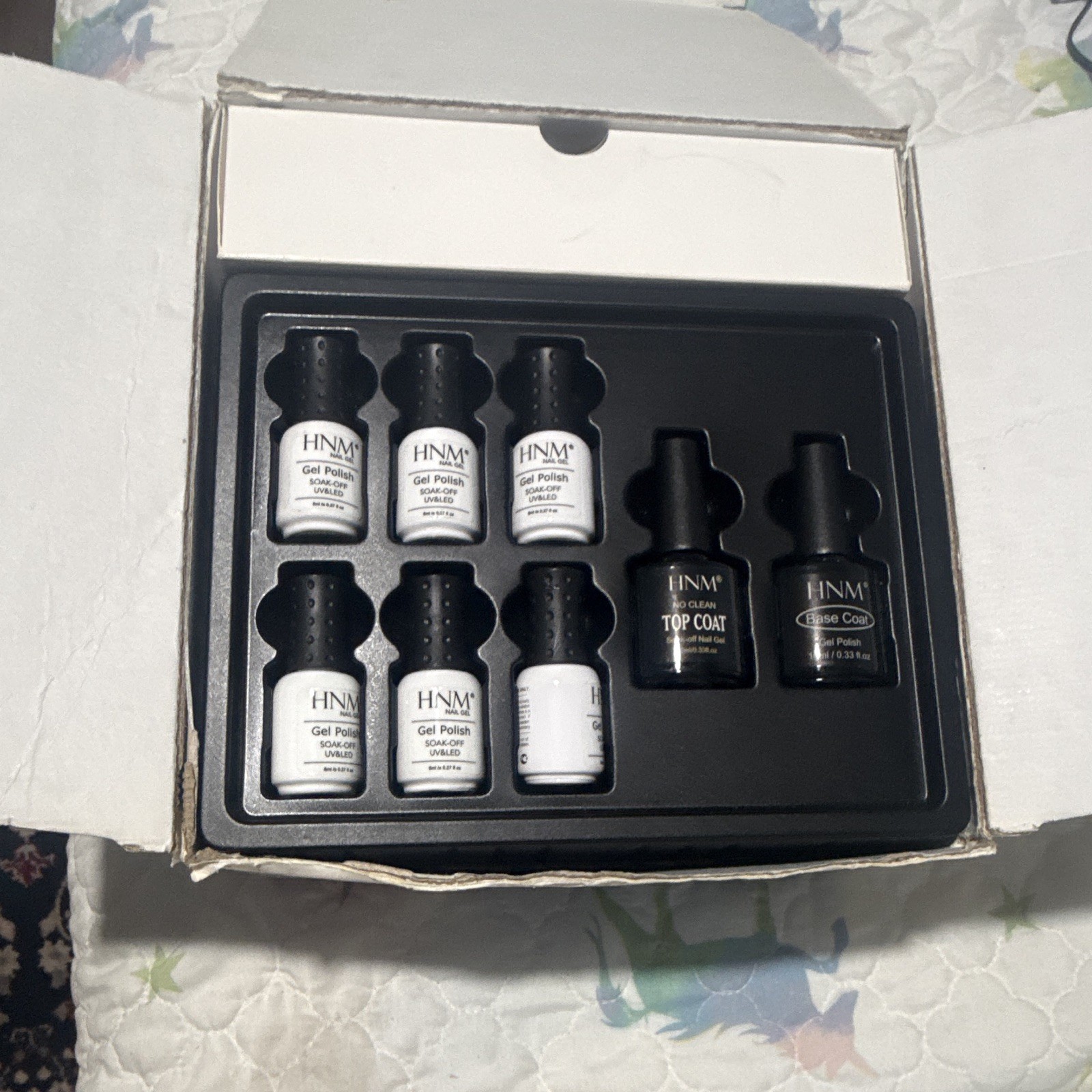 HNM Nail Art Set Gel Nail Polish Kit Soak-Off UV/LED w/ Base & Top Coat 0.33