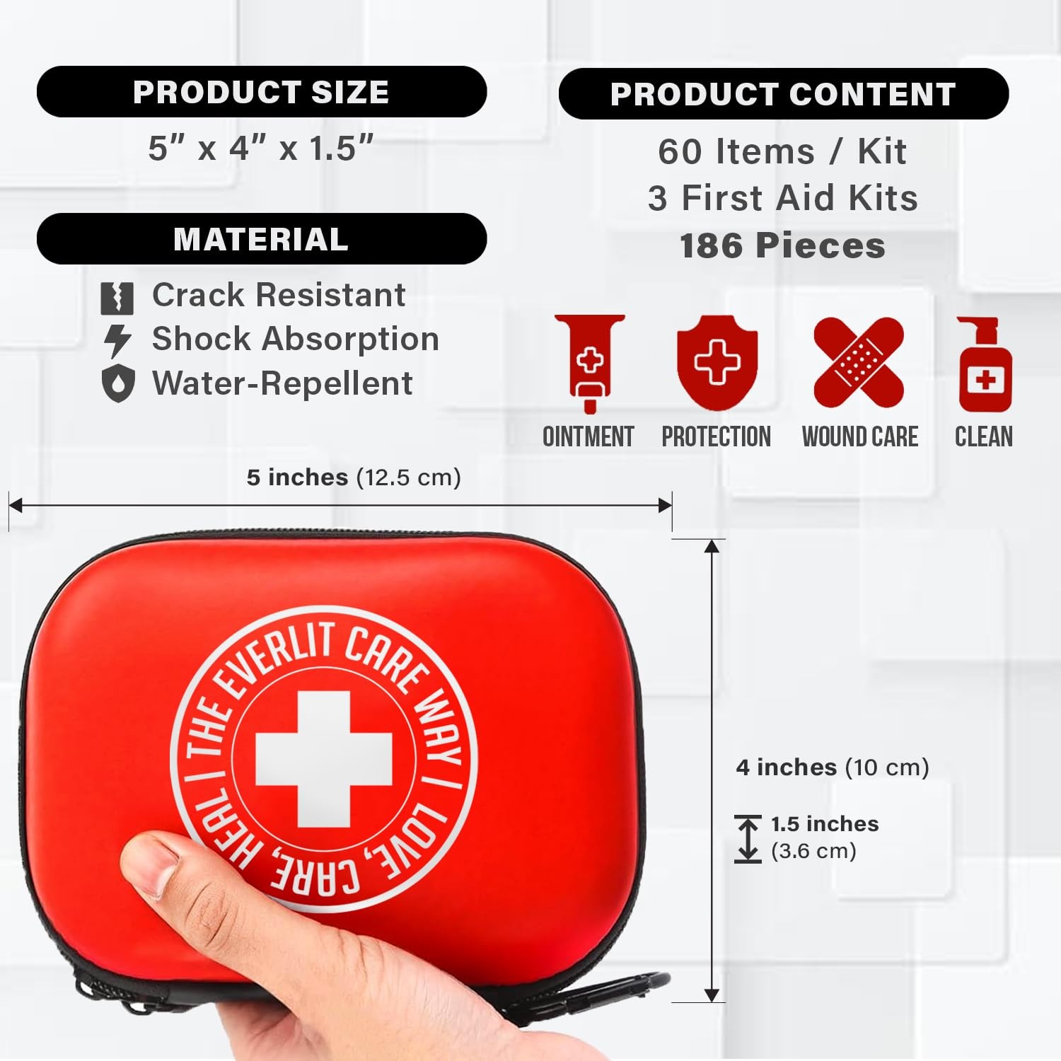 EVERLIT CARE MiniAid First Aid Kit | Compact & Lightweight Case with Carabine…