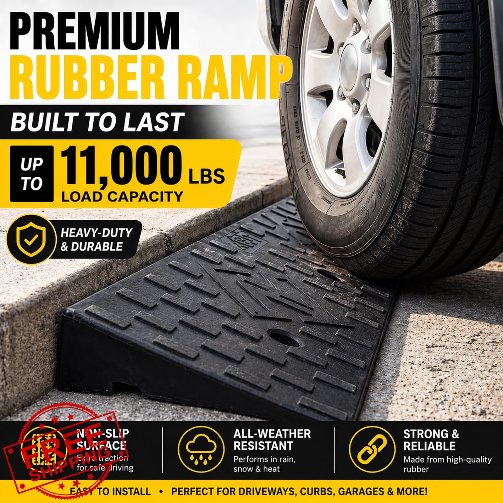 1.6in Rubber Curb Ramp 2pk Heavy Duty 11000 LBS Threshold Ramp