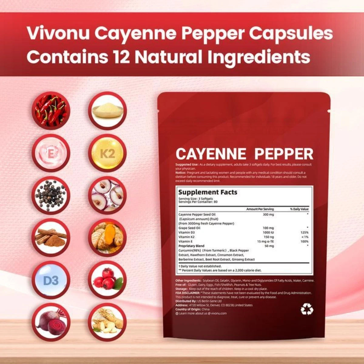 VIVONU Cayenne Pepper Softgels – Supports Leg Vein, Heart & Circulation