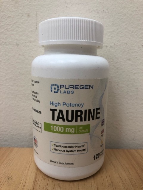 Puregen Labs Taurine 1000mg 120 Vegetarian Capsules Non-GMO, NO Gluten and Dairy