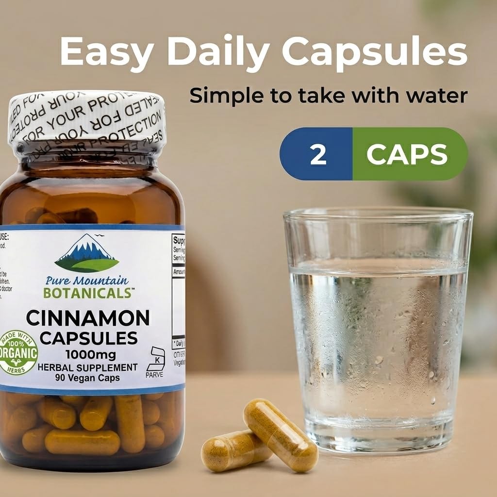 Pure Mountain Cinnamon Capsules 1000mg Organic Cassia Cinnamon Bark Supplement