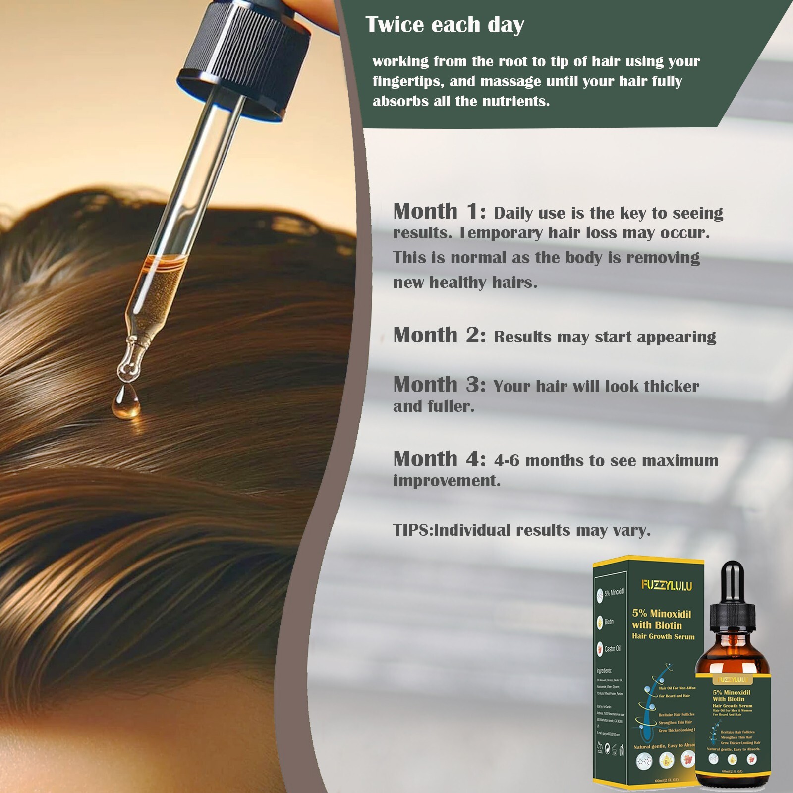 60ML 5% Minoxidil Hair Growth Oil, Hair Serum for Healthier Thicker Hair