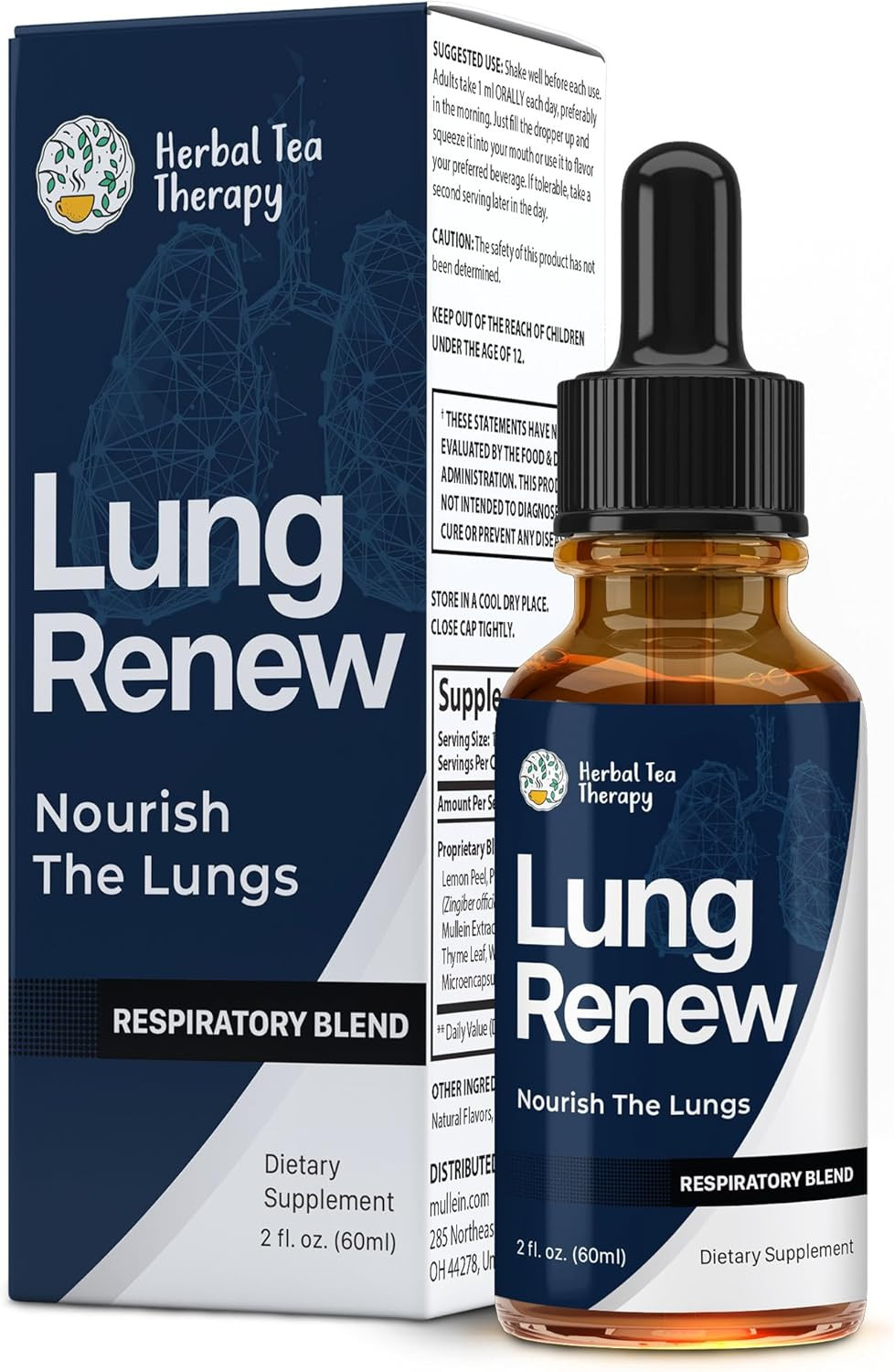 Lung Renew Mullein Drops for Lungs (1 Fl. Oz.): Peppermint, Thyme, & Mullein Lea