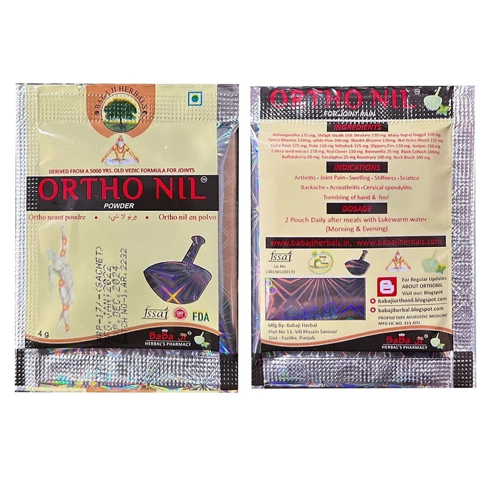 120 x Babaji Herbals Ayurvedic ORTHONIL Powder 4gm For All Types Of Muscles Pain