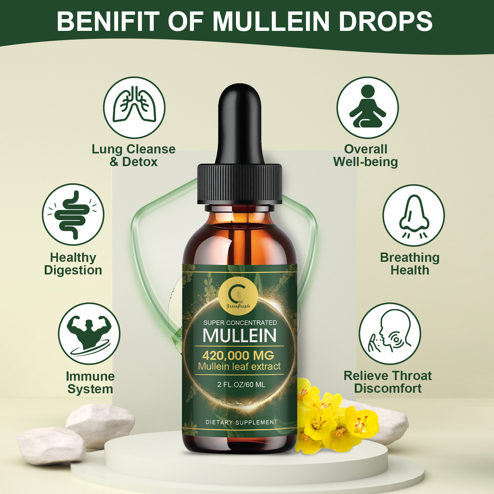 2 PACK Mullein Drops for Lungs, Detox and Cleanse Mullein Extract Supplement