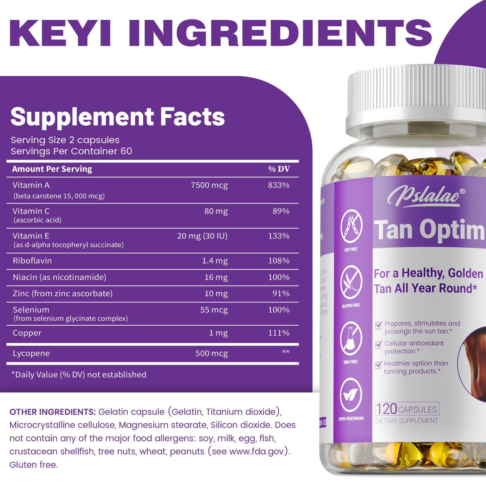 Tan Optimizer 120pcs – Natural Tanning,Improve Dryness and Roughness,Skin Health