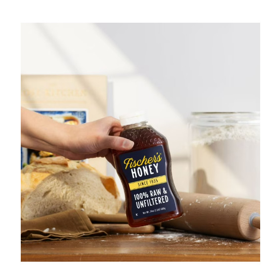 Fischers Honey, 24oz Raw and Unfiltered, Local 100% US Grade Squeeze Bottle New