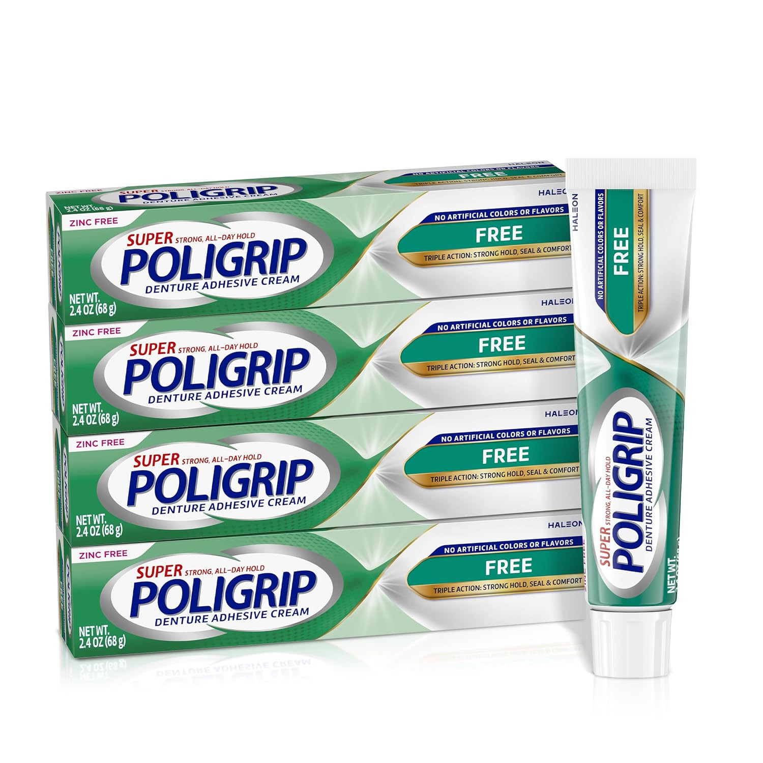 Poligrip Free Denture Adhesive Cream, Strong All Day Hold, Food Seal, Comfort, C